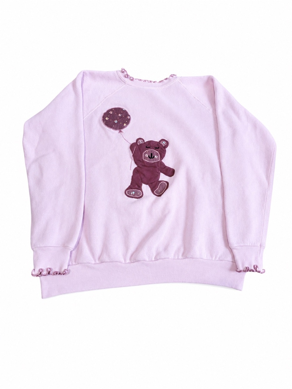 Vintage 80s Teddy Bear Balloon Pink Sweatshirt Ruffle Trim